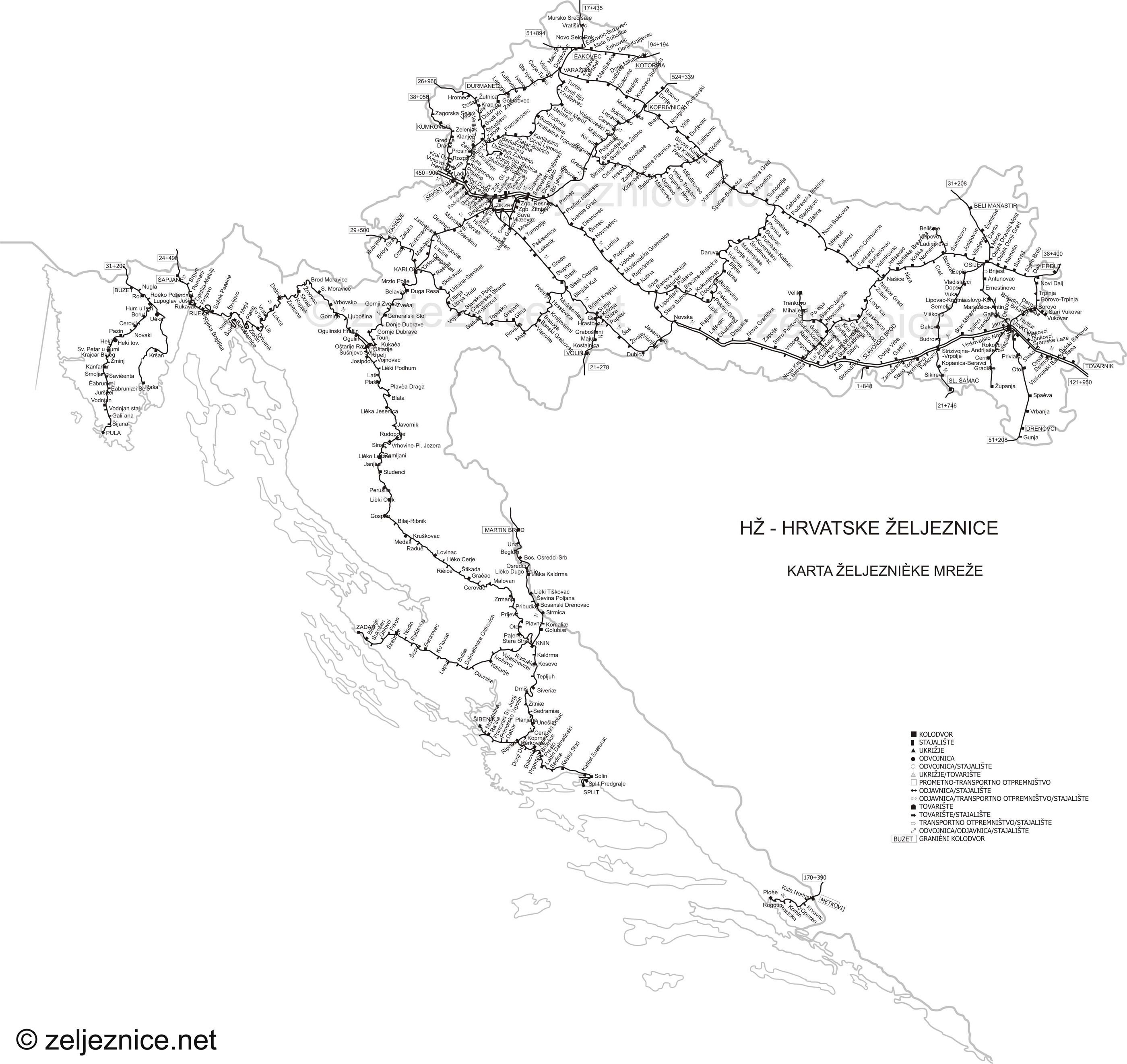 karta željezničke pruge Karte Hrvatskih željeznica karta željezničke pruge